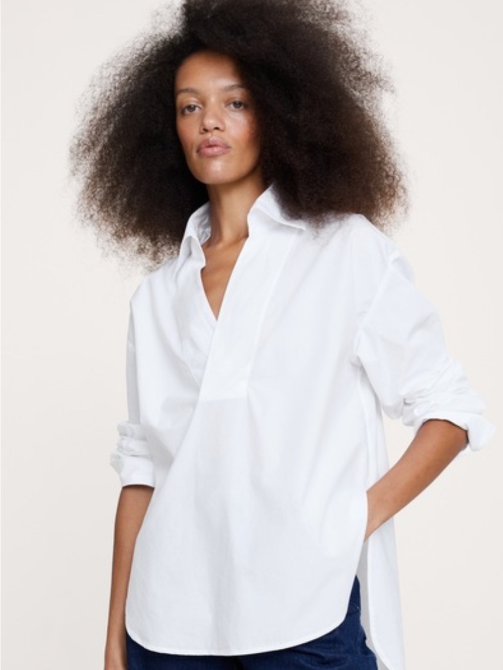 Banana Republic White V Neck Button-Down Tunic Shirt - L/G